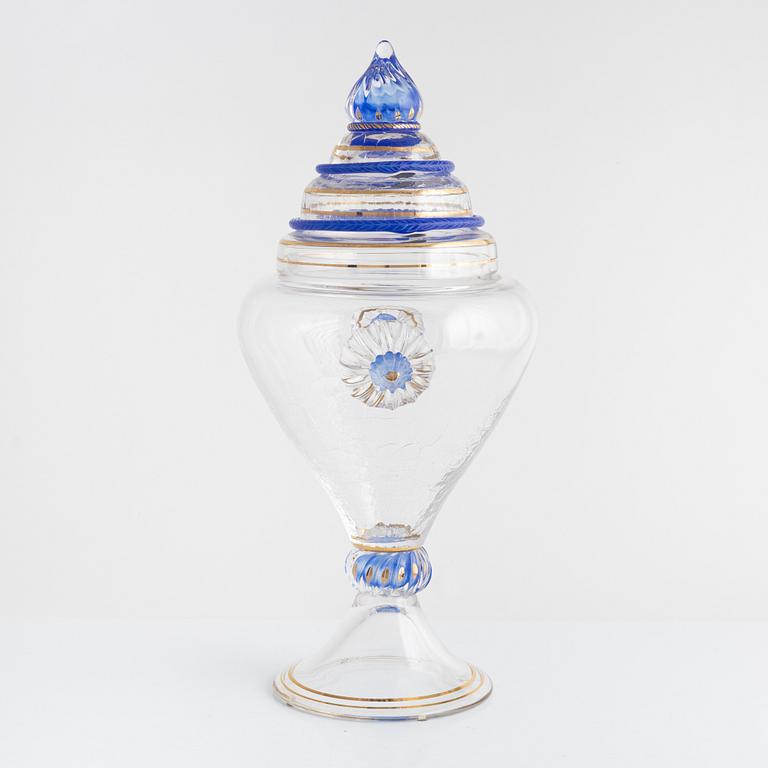 Monica Backström, a lidded glass cup, Kosta Boda, Sweden, numbered 1/25.