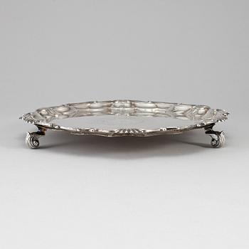 An English 18th century silver salver, unidentified makers mark, London 1750.