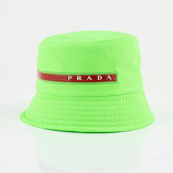 Prada, a neon green bucket hat, size S.