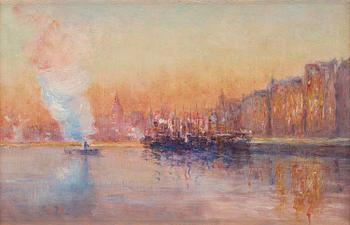 578. Axel Lindman, Evening at Skeppsbron, Stockholm.
