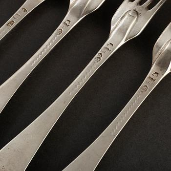 6 silver spoons, among others Gustaf Stafhell the elder, Stockholm 1739.