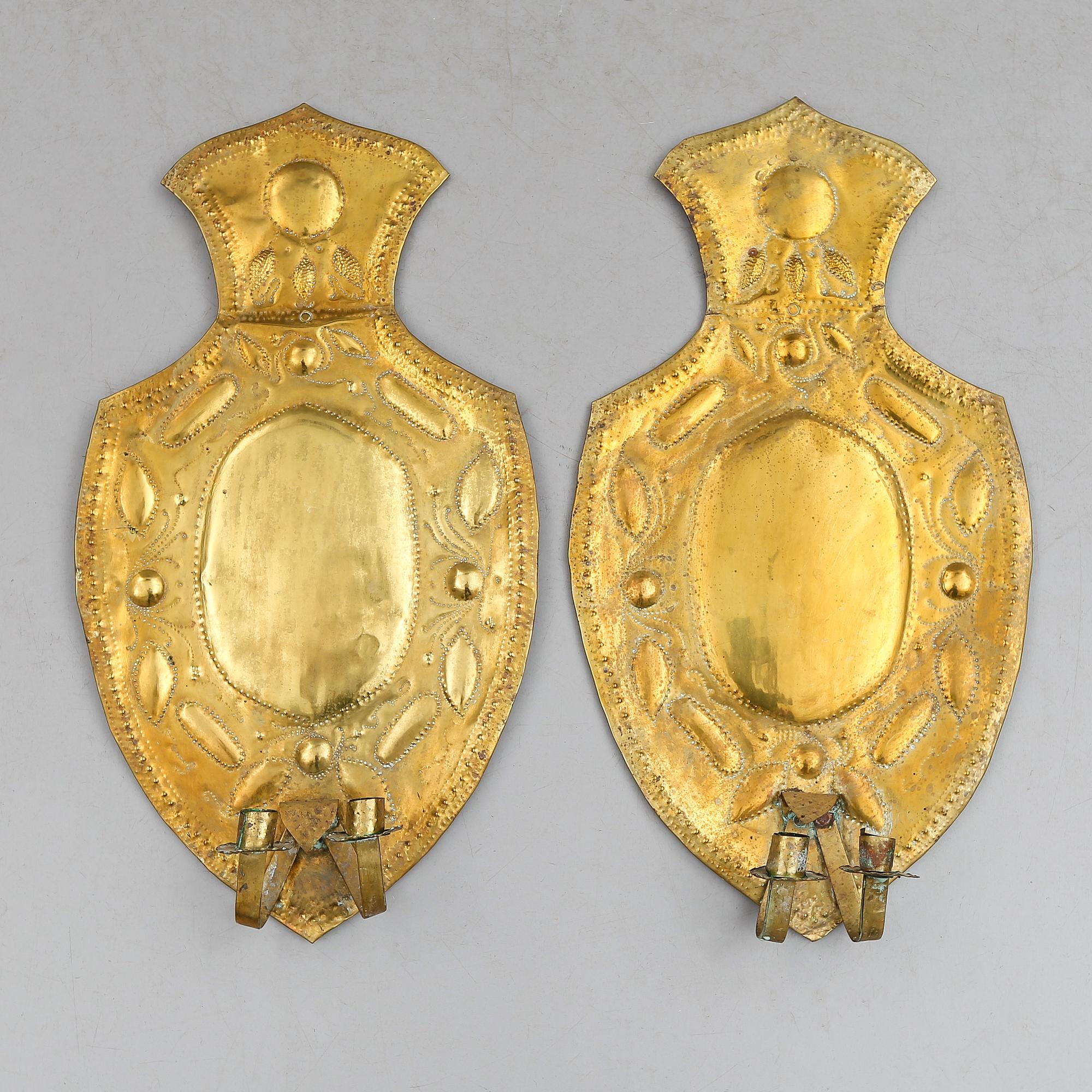 VÄGGPLÅTAR, 1 par, mässing, 1700-/1800-tal.