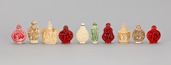 SNUSFLASKOR, 10 st. Bl.a ben och lackarbeten. Orientaliska, 1900-tal.