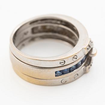 Ring, two-part, 14K white gold with sapphires and small diamonds.