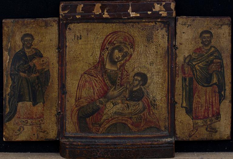 A Greek 19th century triptych icon.