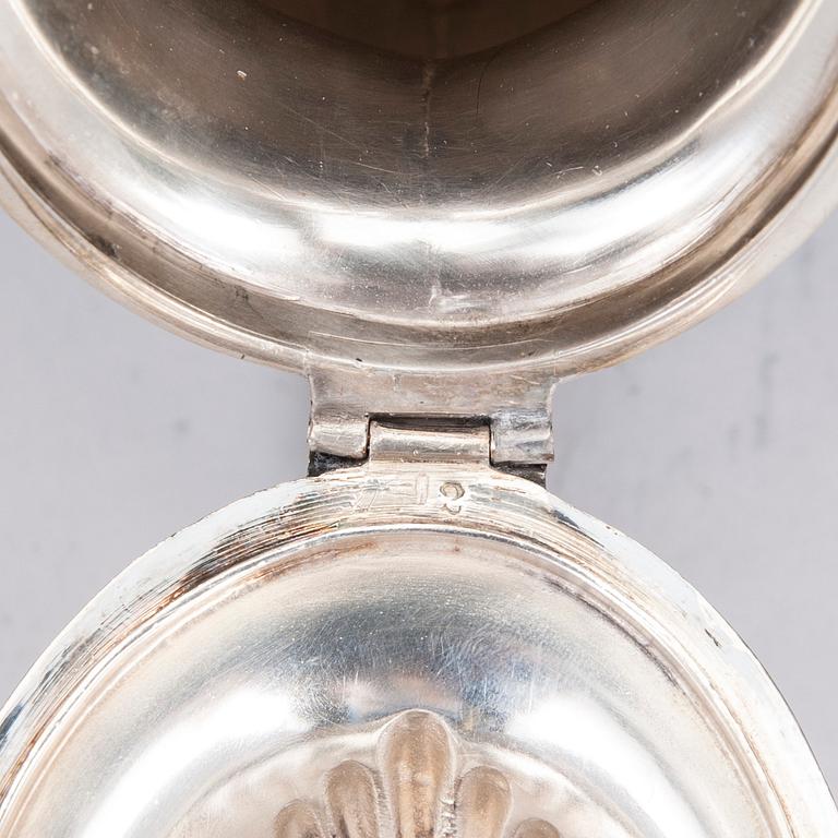 KAFFESERVIS, 3 delar, försilvrad metall, empirestil, 1900-talets första hälft.