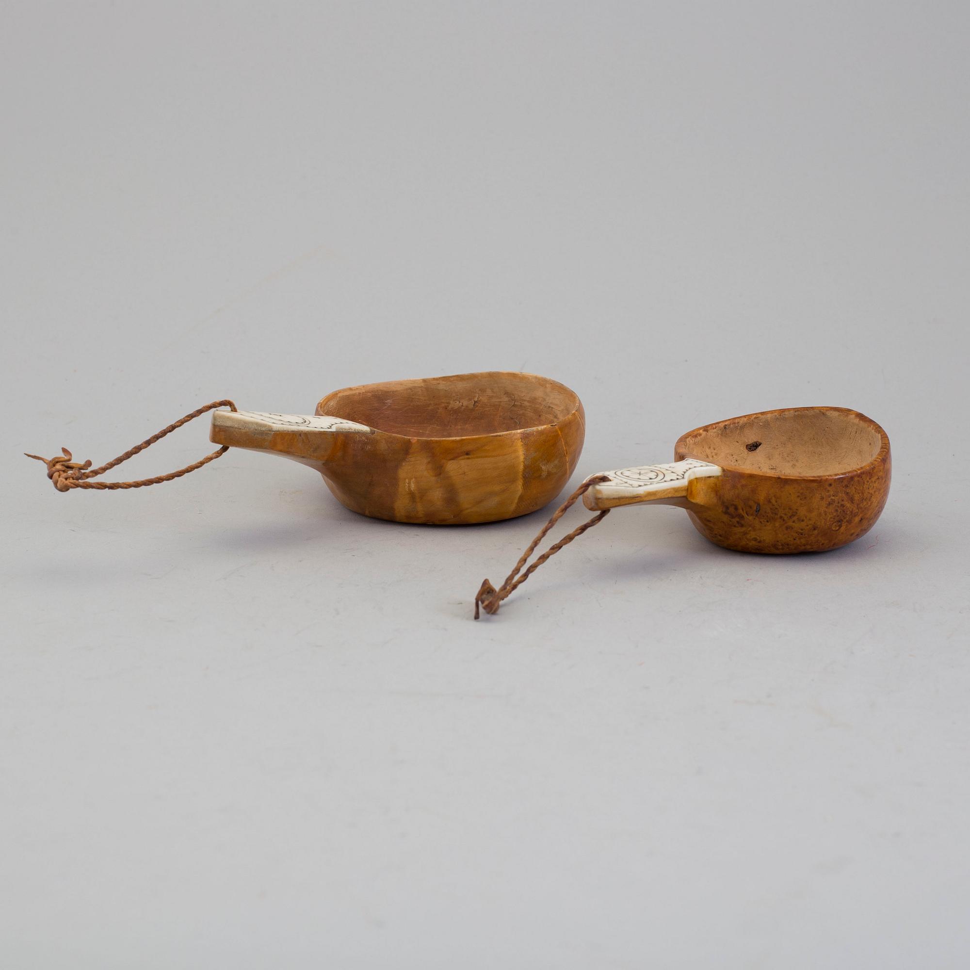 Two traditional wooden sami "kåsa", one signed PP.