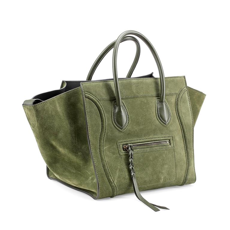 CÉLINE, a green suede bag, "Luggage Phantom".