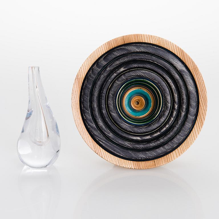 ALEKSI PUUSTINEN, A 'Pisara' (Drop) glass vase on wooden base, signed.