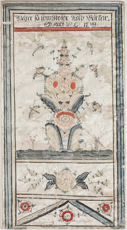 DALAMÅLNING, akvarell på papper, bär datering 1728.