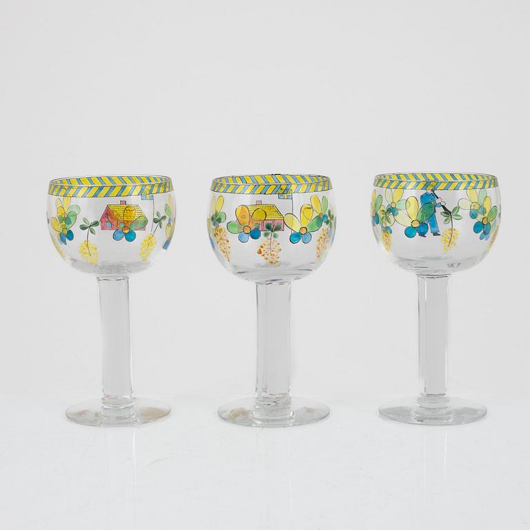 Gunnar Cyrén, a set of three goblets for Orrefors, Sweden.