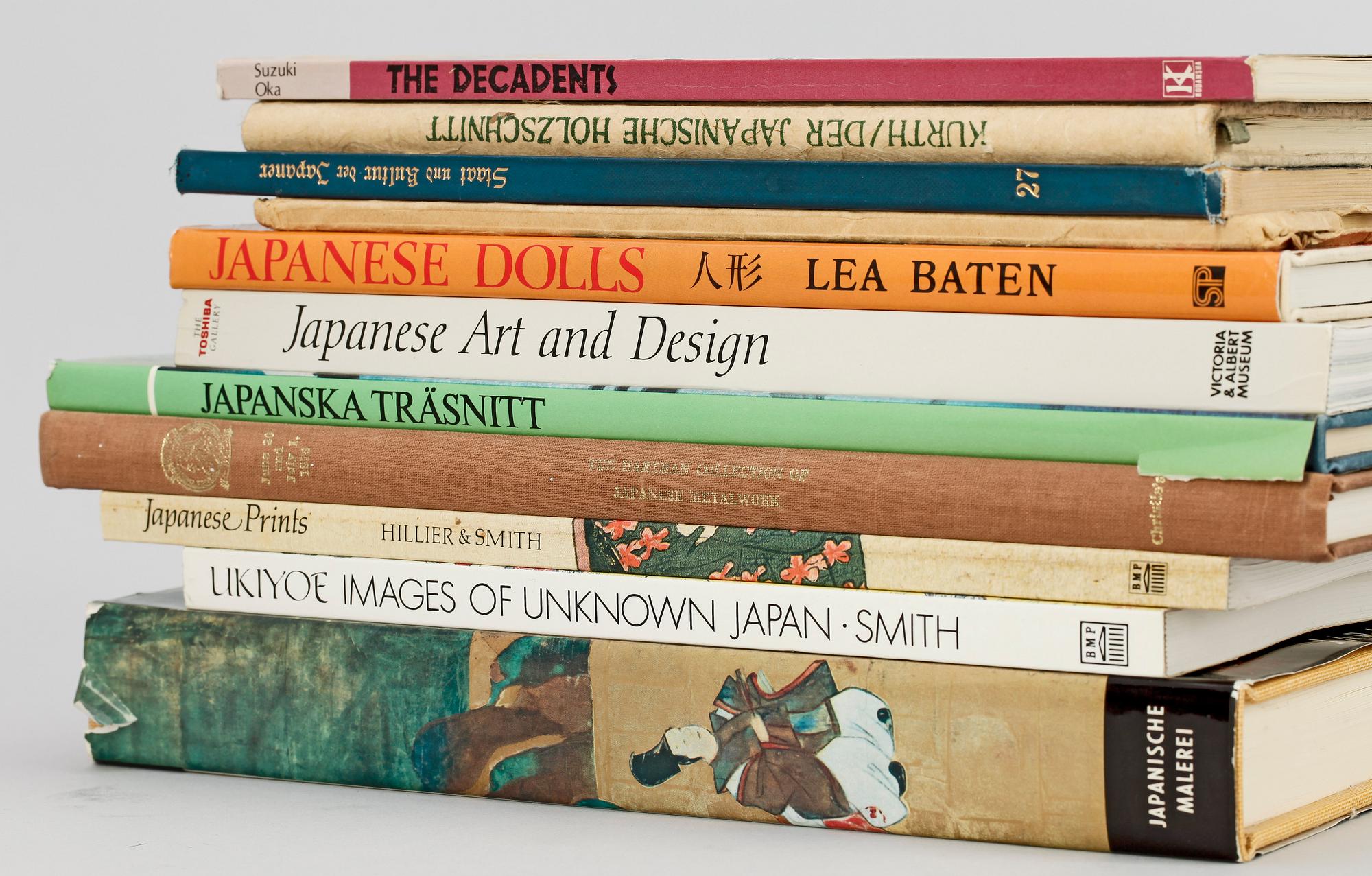 PARTI KONSTLITTERATUR, 13 delar, bla Jack Hillier, "Japanese prints and drawings from the Vever collection",London 1976.