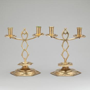 KANDELABRAR ett par, barockstil. Mässing, "Blekingeljusstakar". 1800-tal.
