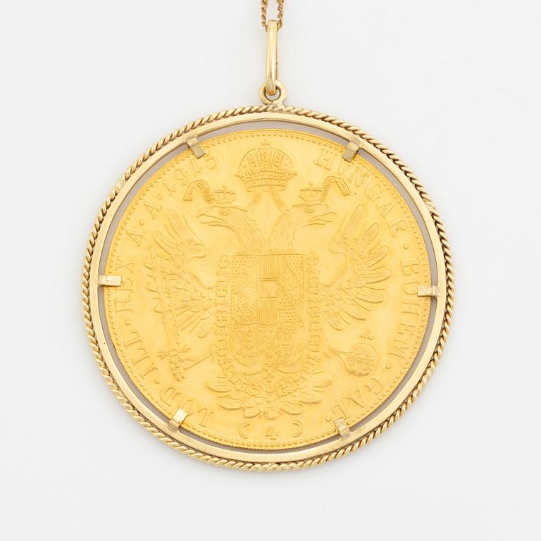 Hängsmycke med mynt, 23K guld, samt mynt, 23K guld, Österrike-Ungern, 1915.