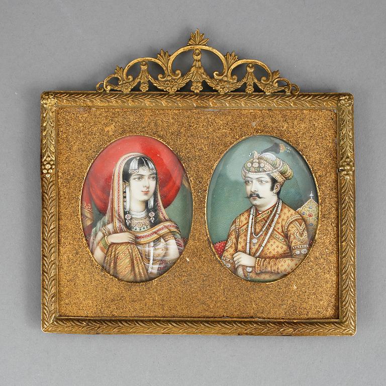MINIATYRPORTRÄTT, dubbelporträtt, Indien 1800-1900-tal.