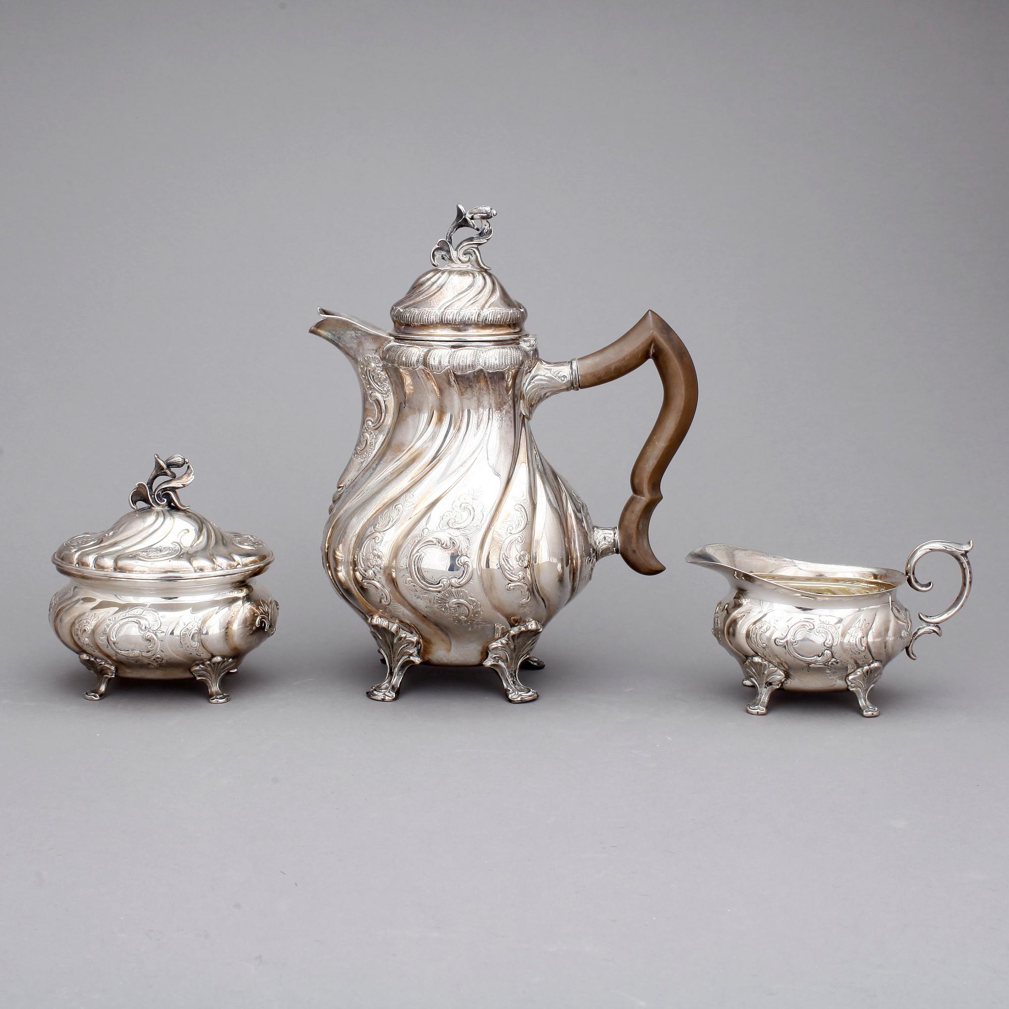 KAFFESERVIS, silver, CG Hallberg, Stockholm 1941. Total vikt ca 1317 gram.