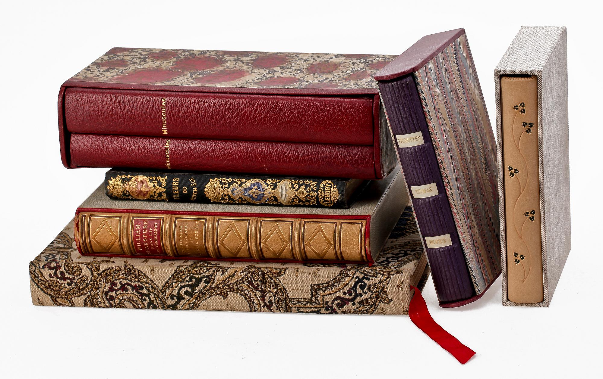 BOKBAND, 6 st, Sverige resp England, bla Bernhard Andersson, Stockholm. 1800-1900-tal.