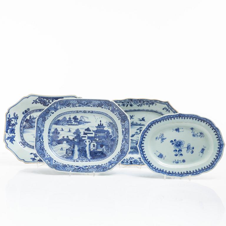 Four blue and white serving dishes, China, Qianlong (1736-95).