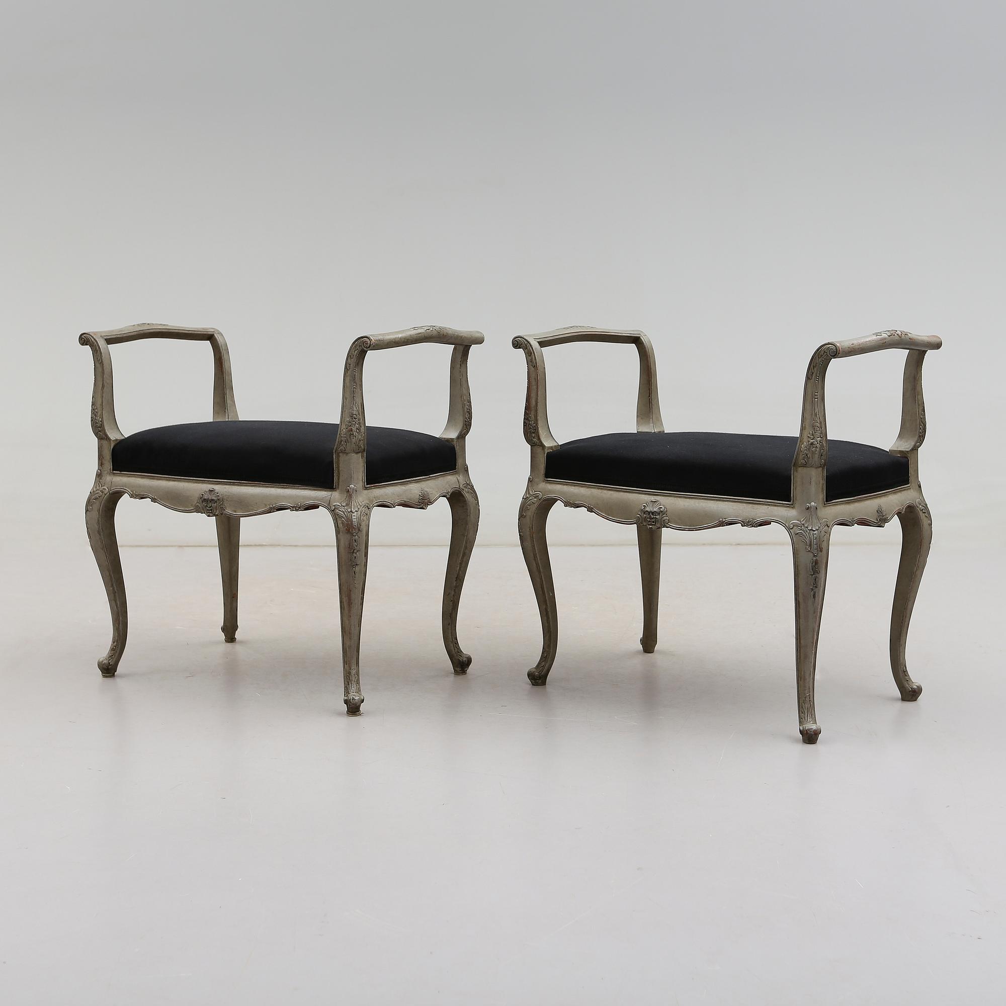 TABURETTER, 1 par, rokokostil, 1900-tal.