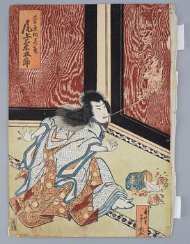 TOYOKAWA YOSHIKUNI and KUNISADA, two coloured woodblock prints, Japan, 19th century.,