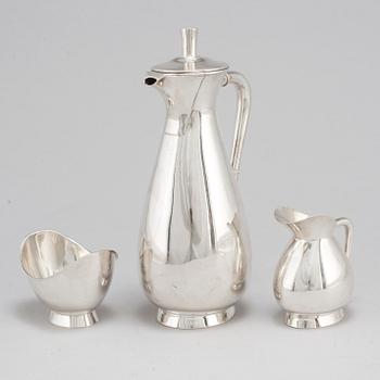 A three piece sterling silver coffee set, Germany. 20th century.