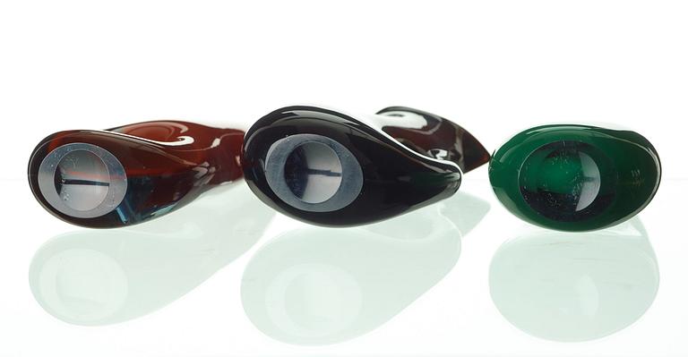 VICKE LINDSTRAND, vaser, 3 st, glas, Kosta, 1950-tal.