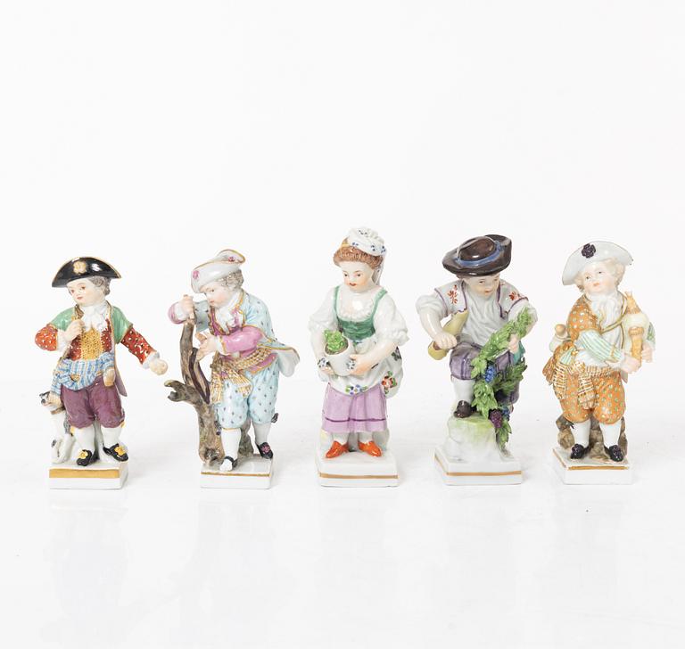 Six porcelain figurines, Meissen, Berlin and Vienna.