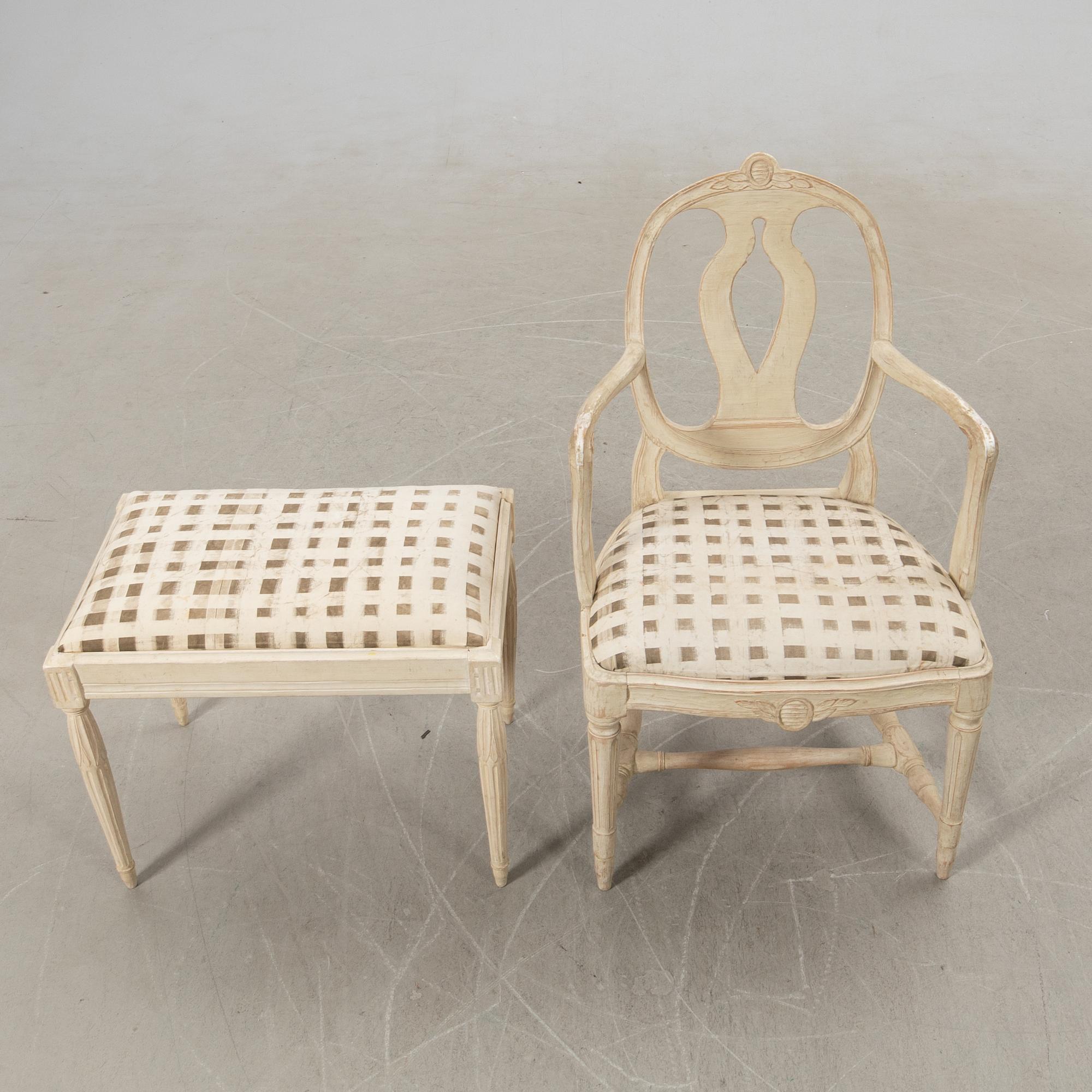 Armchair and stool, Gustavian style, modern production.