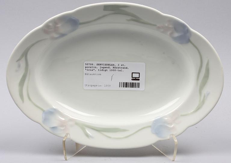 SERVISDELAR, 4 st, porslin, jugend, Rörstrand, bla "Iris", tidigt 1900-tal.