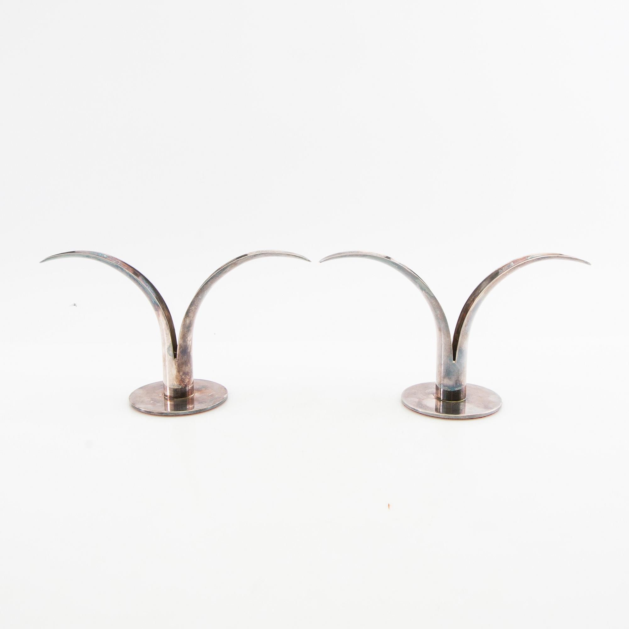 Ivar Ålenius-Björk, ljusstakar ett par nysilver "Liljan" Ystad Metall 1900-talets mitt.