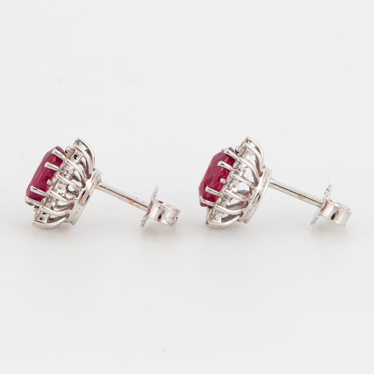 Ruby and brilliant-cut diamond earrings.