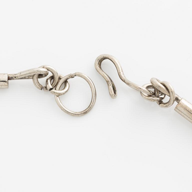 Collier, silver, halsring med stavar.
