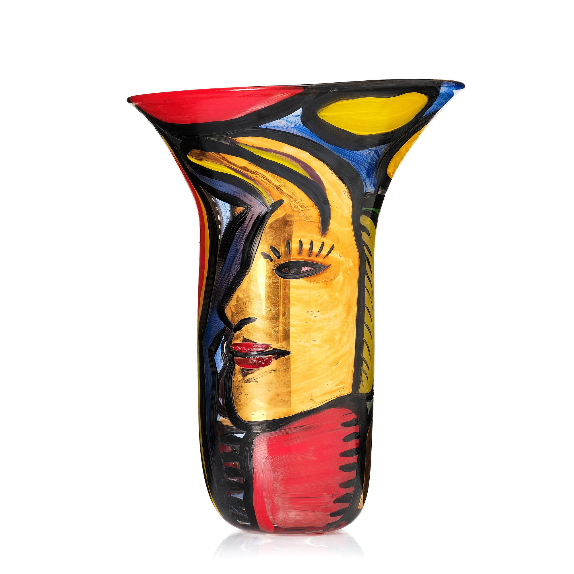 Ulrica Hydman-Vallien, a unique enamel painted glass vase, Kosta Boda, Sweden.