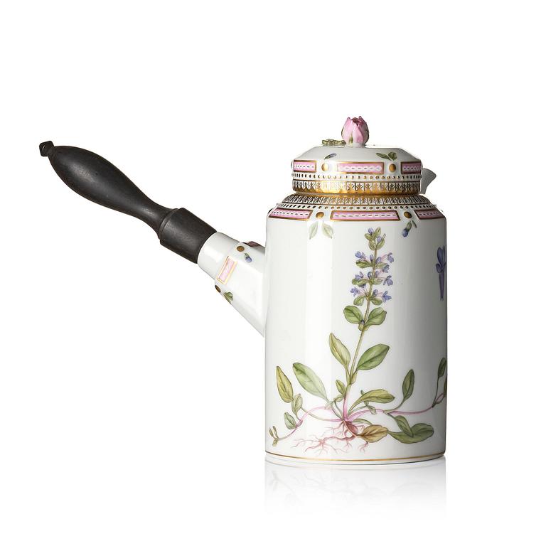 Cylinderkaffekanna med lock, porslin. Royal Copenhagen, "Flora Danica", Danmark, 1900-tal.