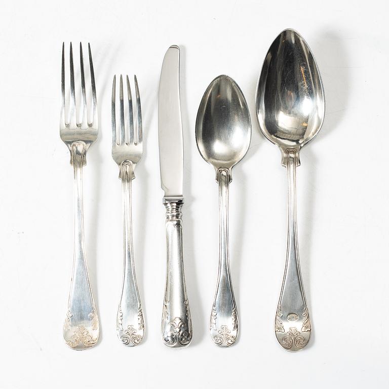 A Swedish silver cutlery service, model "Gammal fransk", including with mark of G Möllenborg, Stockholm 1907 (24 pieces).