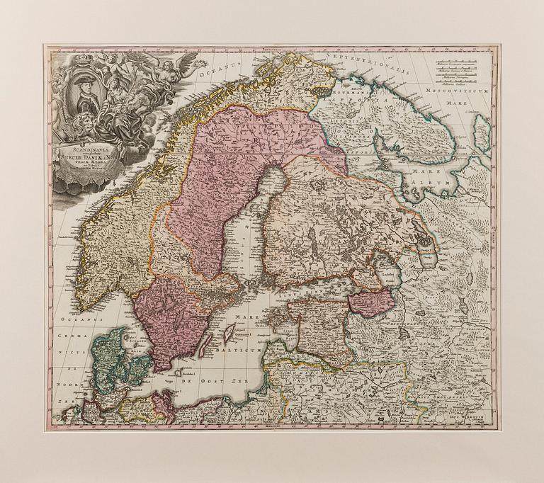 KARTA, handkolorerat kopparstick, Johann Baptist Homann, 1700-tal.