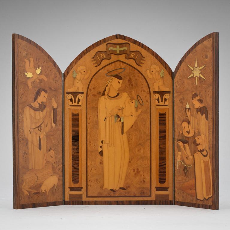 IKON, triptyk. "Jesu födelse". Ej signerad.  1900-talets första hälft.