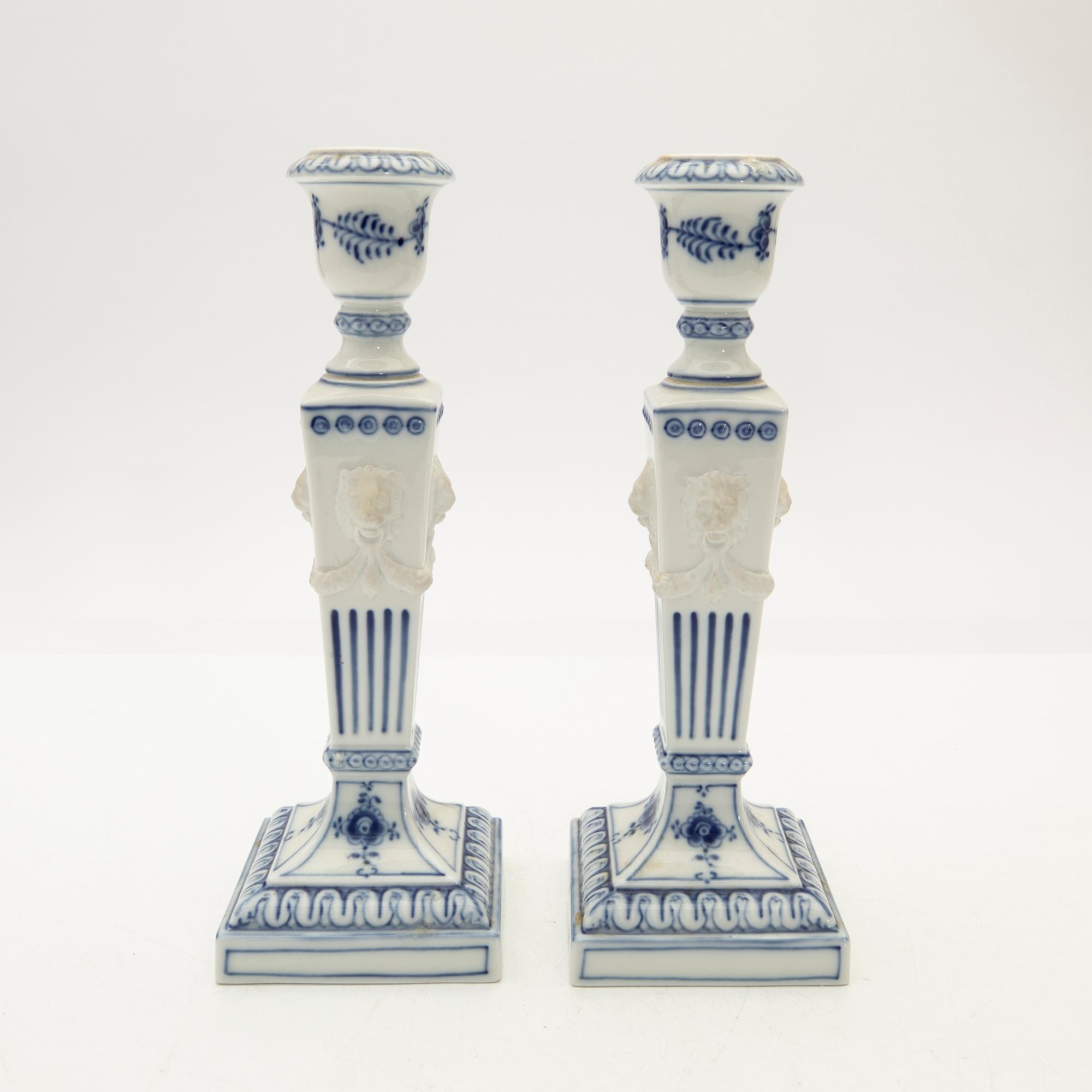 Royal Copenhagen, Candelsticks, a pair, blue and white porcelain, Denmark, 1969-1974.
