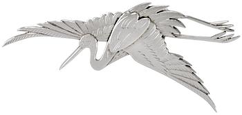 660. A Wiwen Nilsson sterling brooch of a flying crane, Lund 1958.