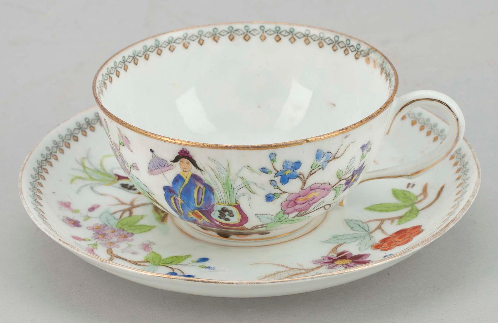 KAFFEKOPP, porslin, Kuznetsov, Ryssland 1800-talets slut.