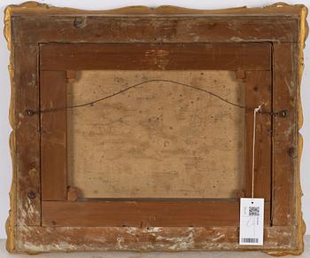 Carl Abraham Rothstén, Winter Landscape with Woman by a Timber Cottage.