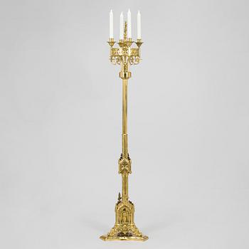 Floor candelabrum, brass, possibly France. Mid 20th century.