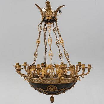 An Empire-style ten-light hanging lamp, late 19th century.