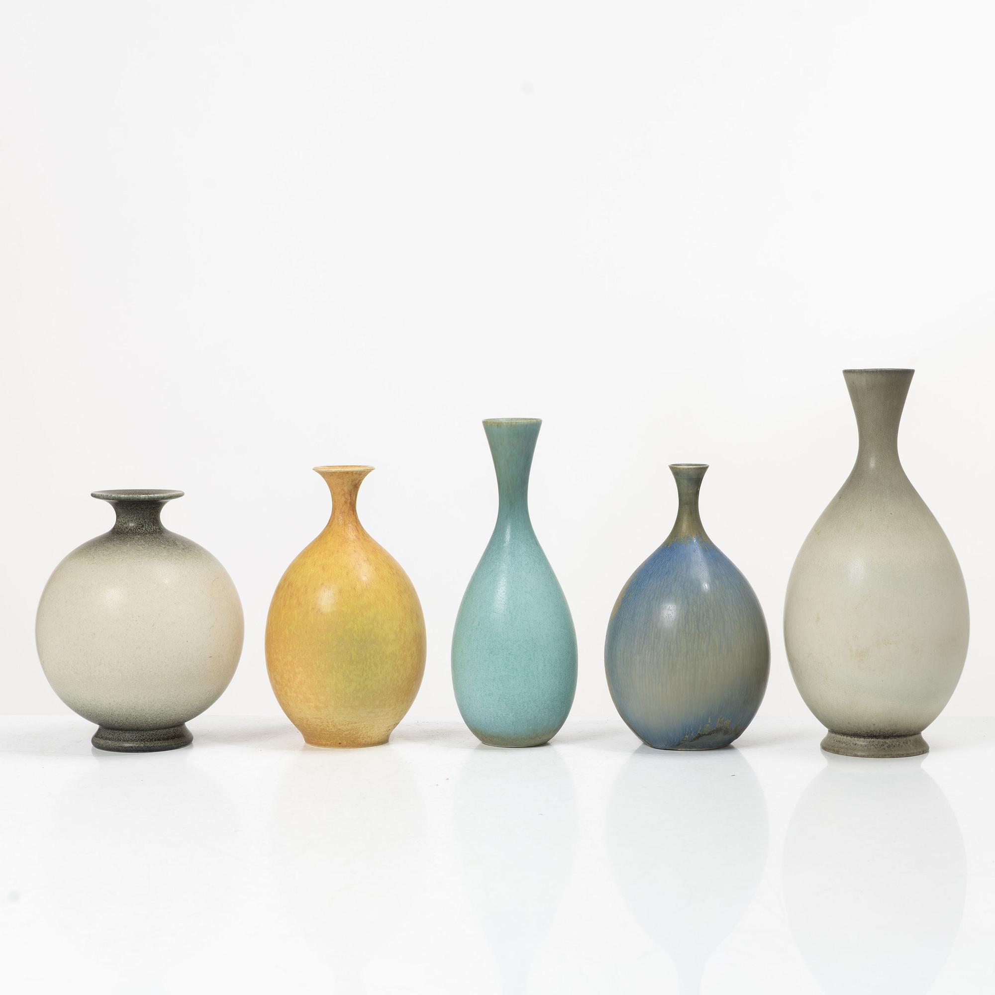 Sven Wejsfelt, five vases, Gustavsberg Studio, 1990-2003.