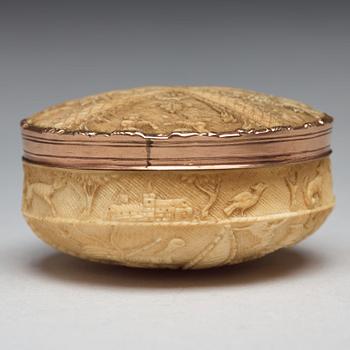 A 17th century bone and gold snuff-box.