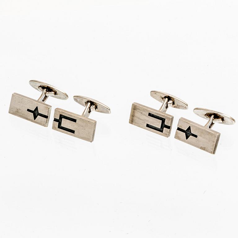 2 par manschettknappar, sterling silver, N.E. From Danmark, ca 2 x 1 cm.