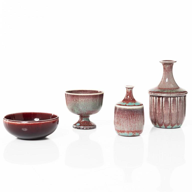 Stig Lindberg, four stoneware miniatures, Gustavsberg.