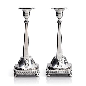 271. Pehr Zethelius, ljusstakar, ett par, silver, Stockholm 1799. Sengustavianska.