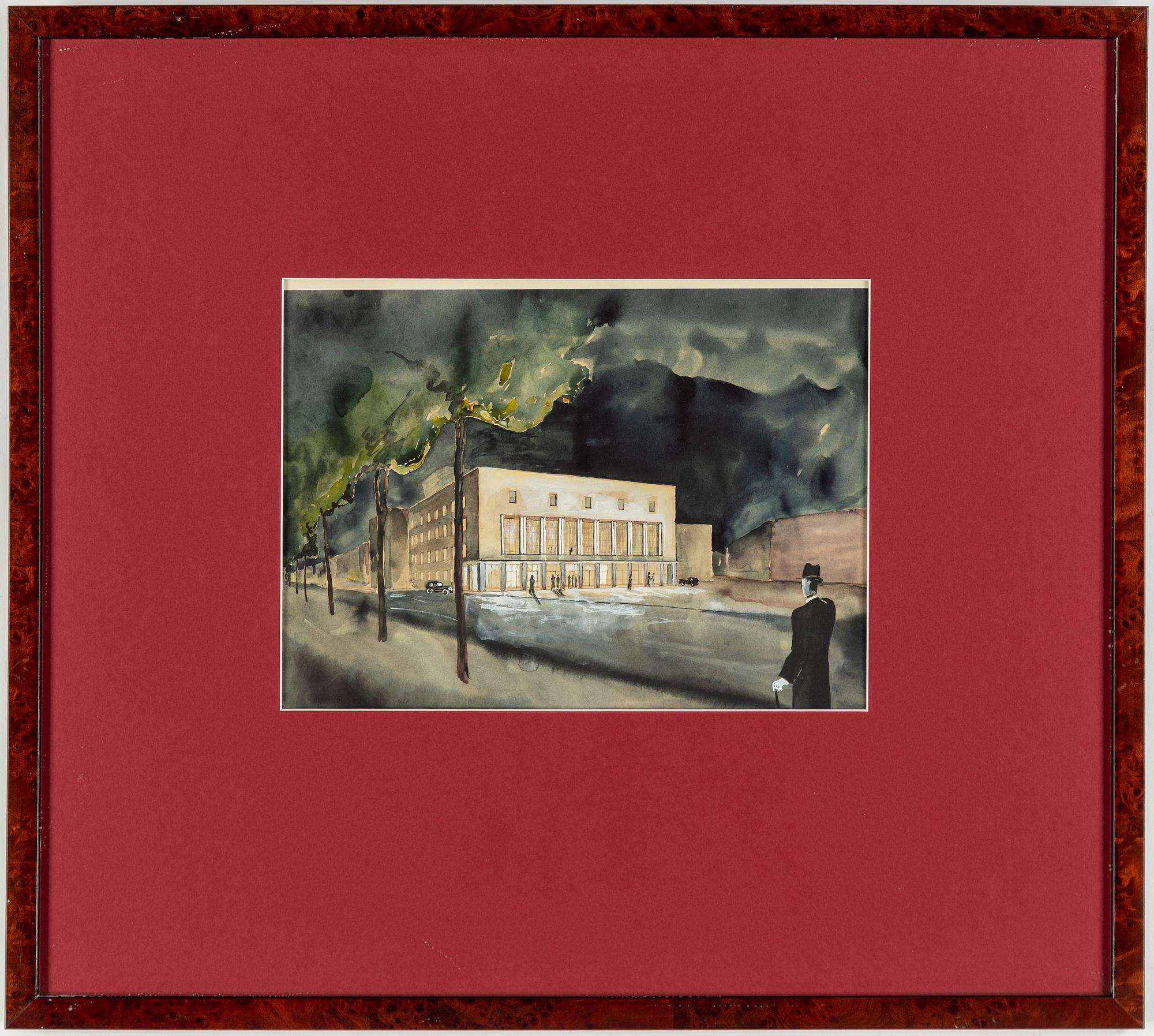 FASADER/INTERIÖRER, 4 st, akvareller, 1900-tal.