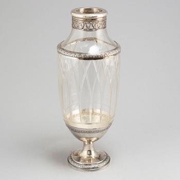 A silver mounted glass vase, probably France, first half of the 20th Century.